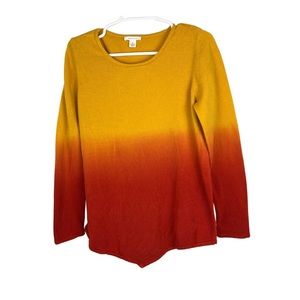 Gold to red ombré sweater orange asymmetrical soft dip dye sunset